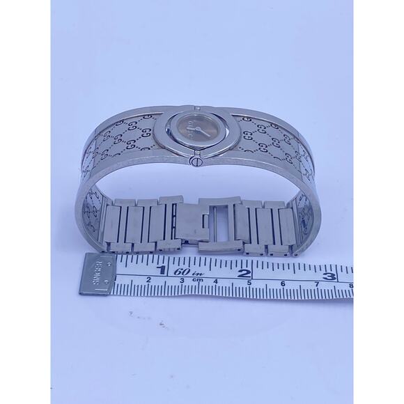 Authentic Gucci Stainless Steel GG Monogram Bangle Watch - Picture 4 of 13